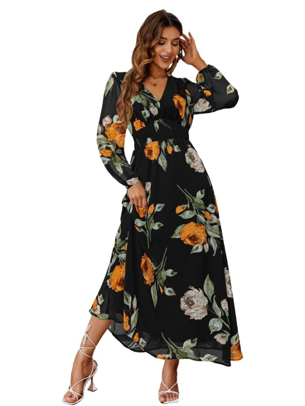 Women's Boho Floral Maxi Dress Flowy Casual V Neck Short Sleeve Wedding Guest
